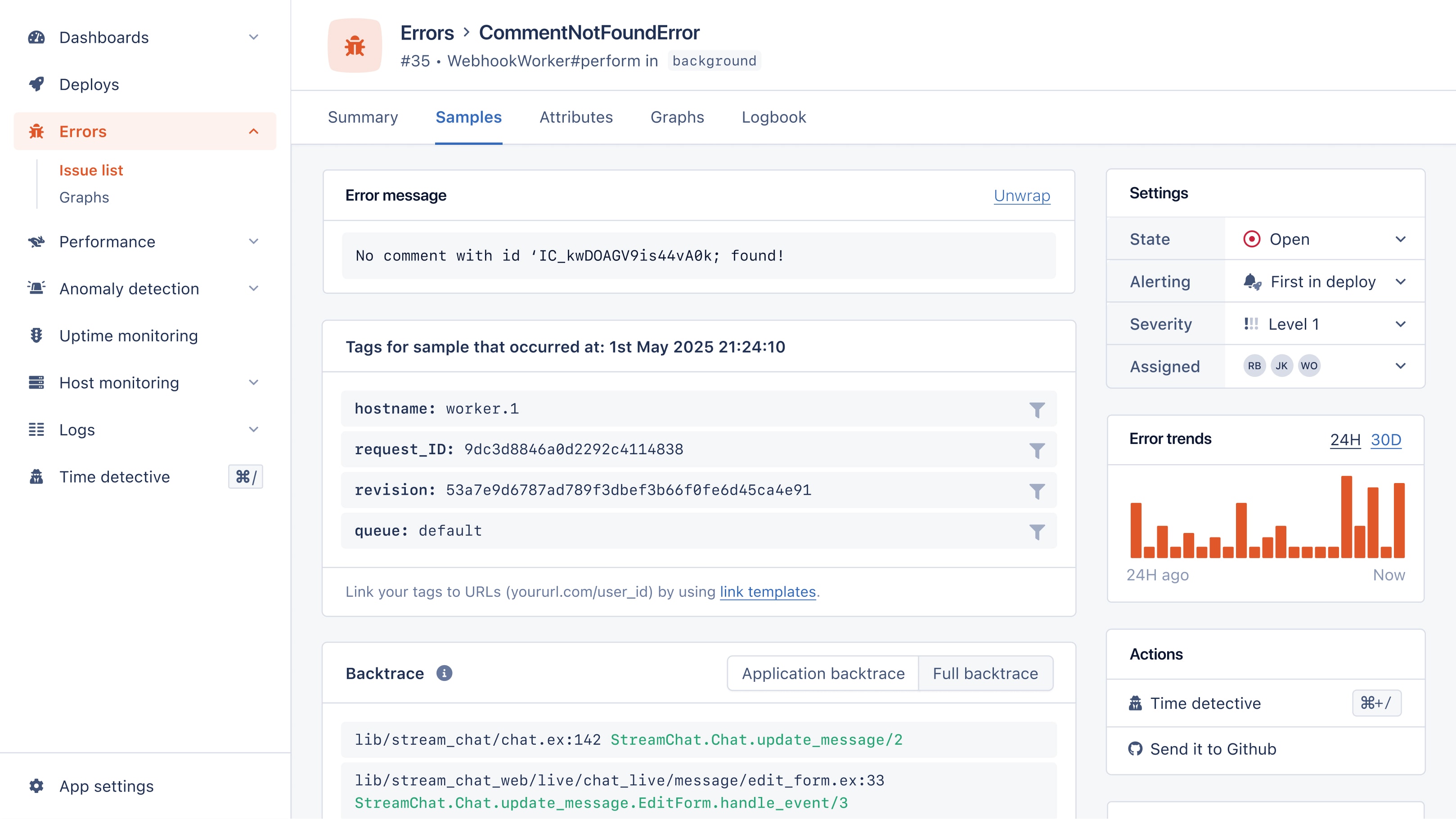 Error Tracking screenshot of AppSignal APM